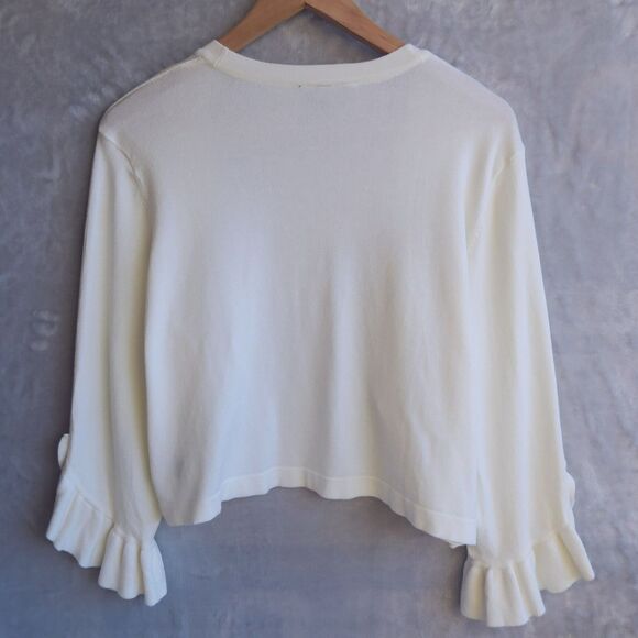 LANE BRYANT Ivory Open Front Cardigan Size 18/20 Cropped Ruffle Sleeve Romantic - Picture 7 of 10